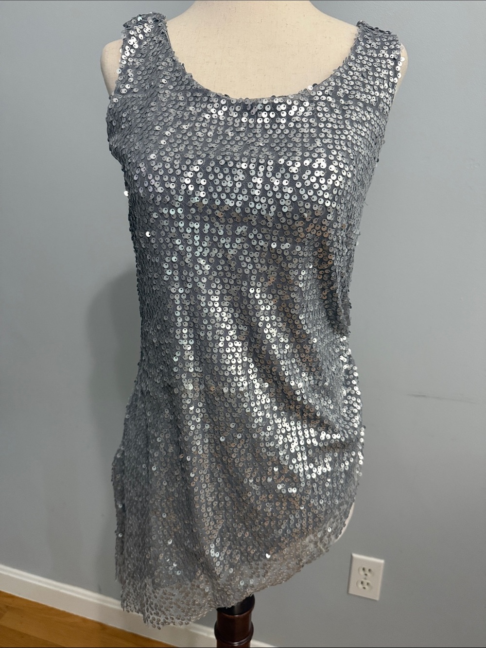 Silver Sequin Sleeveless Dance top costume